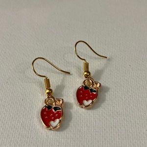 Handmade strawberry heart dangle earrings